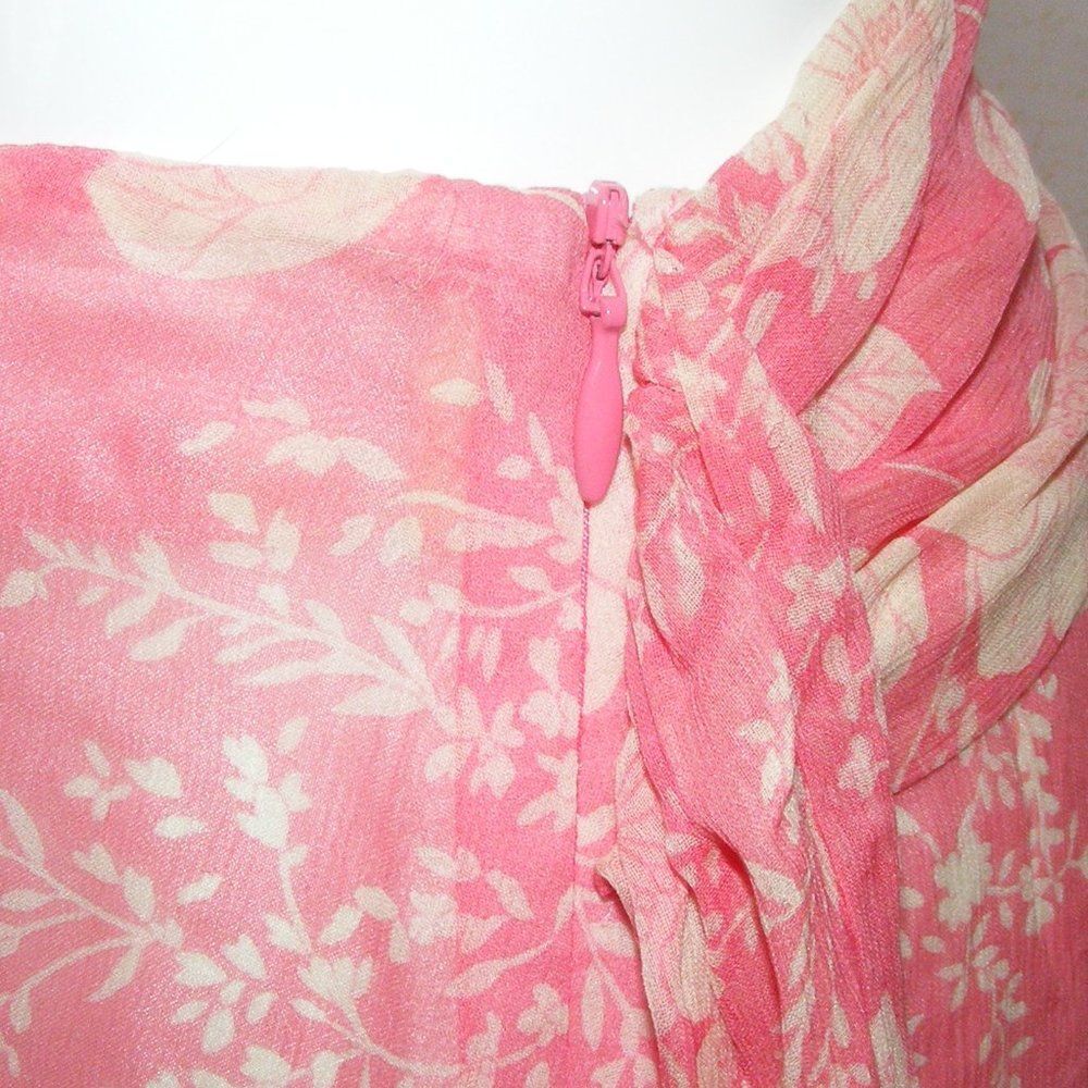 JOIE Silk Skirt, 6, Pink Floral, Sash belt, Ruffle, Side Zipper - Picture 7 of 11